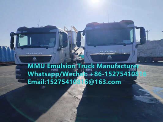 Camions multifonctionnels SINOTRUCK HOWO 15/20/25 tonnes pour le mélange et le chargement d'émulsions, explosifs en vrac ANFO, Mongolie, RDC, Pérou, Ghana, Zimbabwe. Service de dynamitage minier MMU